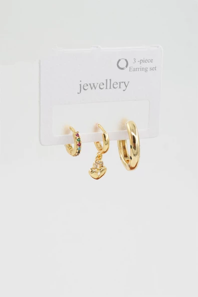 Kadın Zirkon Taşlı Kalp Figürlü 3'lü Küpe Seti - Resim 2