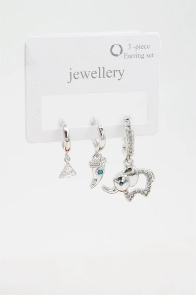 Kadın Zirkon Taşlı Fil Figürlü 3'lü Küpe Seti - Resim 2