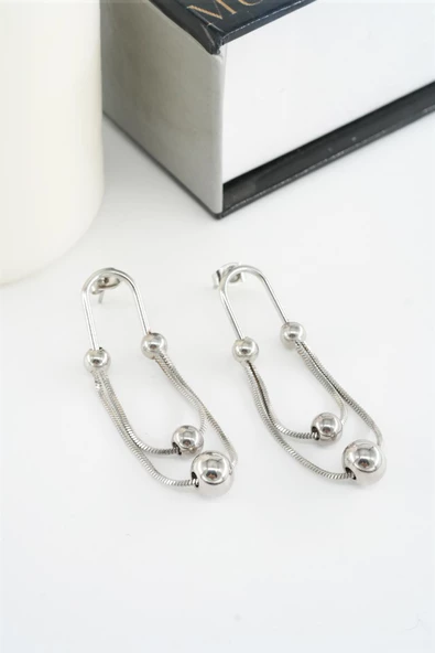 Kadın 316L Çelik Kararmaz Yılan Zincirli Küpe Seti - 2