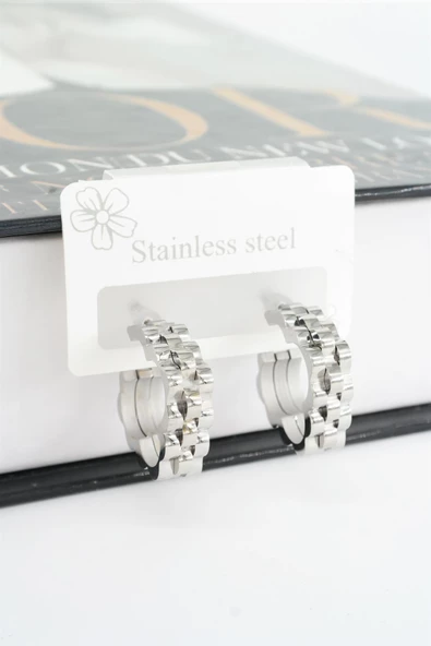 Kadın 316L Çelik Kararmaz Kordon Model 3 cm Kare Küpe Seti - Resim 2