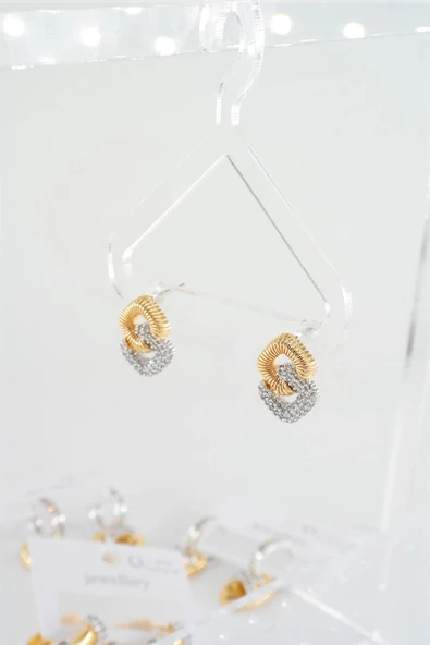 Kadın Vip Seri Zirkon Taşlı Çift Renk'li  Zincir Model  Küpe - Resim 2