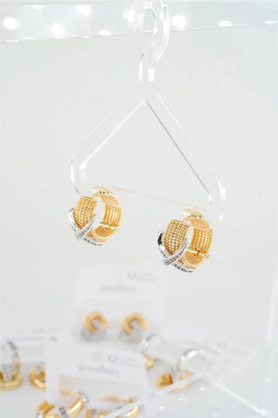 Kadın Vip Seri Zirkon Taşlı Çift Renk'li Halka Model  Küpe - Resim 2