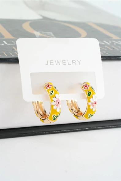 Kadın Özel Seri Mineli Çiçek Motifli Kararmaz 2 cm Halka Küpe Seti - Resim 2