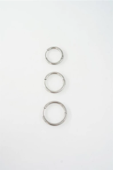 Kadın Kararmaz 316 L Çelik 3'lü Halka Set Küpe - Resim 4