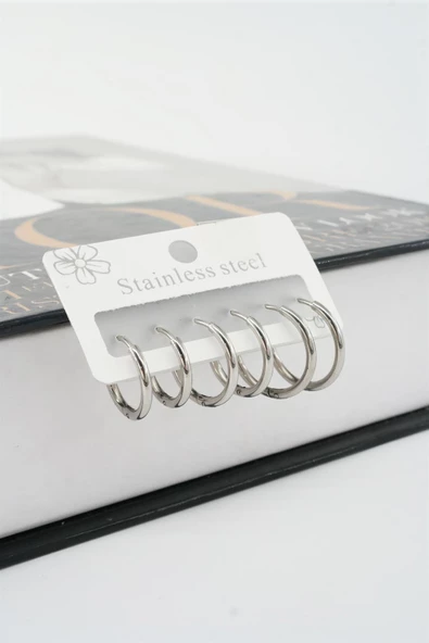 Kadın Kararmaz 316 L Çelik 6'lı Halka Set Küpe - Resim 2