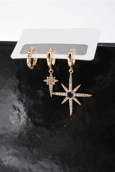 Kadın Vip Seri Zirkon Taşlı Kuzey Yıldızı Figürlü  3'lü Küpe Set