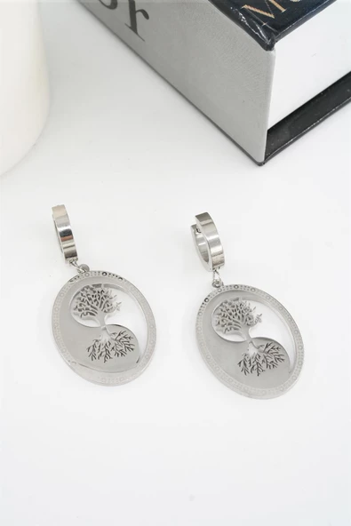 Kadın 316 L Paslanmaz Çelik Hayat Ağacı ve Gölgesi Küpe ürün görseli