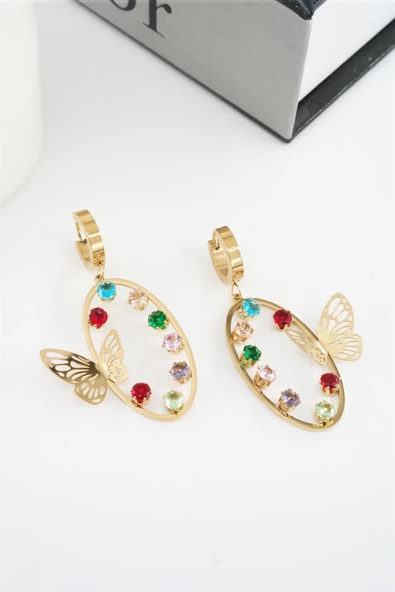 Kadın 316 L Paslanmaz Çelik Baget Zirkon Taşlı Küpe