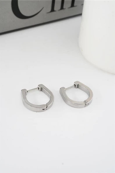 Kadın 316 L Paslanmaz Çelik 1.8 cm Oval Model Küpe - Resim 2