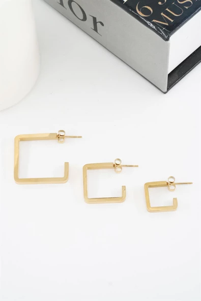 Kadın 316 L Paslanmaz Çelik Geometrik 3 Boy Küpe Seti ürün görseli