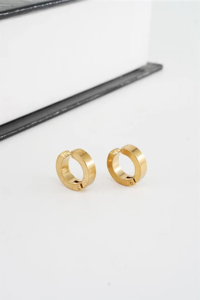 Unisex 316 L Paslanmaz Çelik 1.5 cm Sıkıştırmalı Halka  Model Küpe - Resim 2