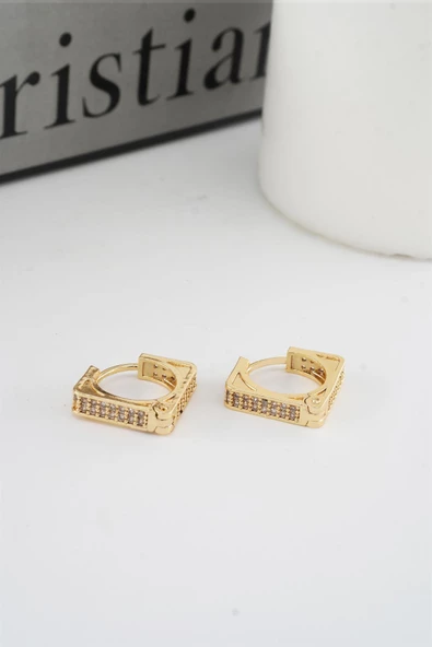 Kadın Vip Seri Zirkon Taşlı 1.6 cm Kare Model Küpe - Resim 4