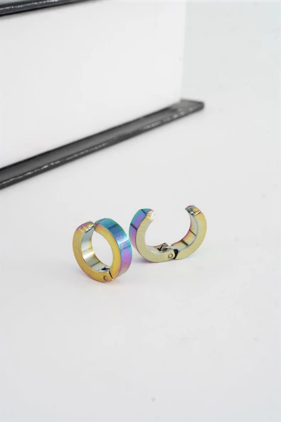 Unisex 316 L Paslanmaz Çelik 1.5 cm Sıkıştırmalı Halka  Model Küpe ürün görseli