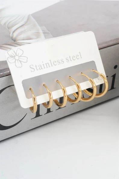 Kadın Kararmaz 316 L Çelik 6'lı Halka Set Küpe ürün görseli