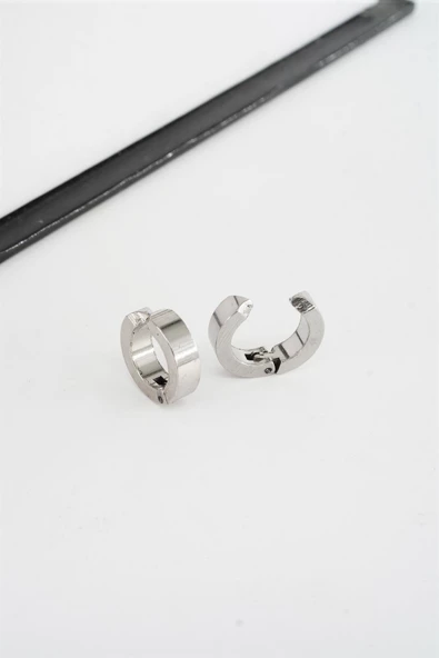 Unisex 316 L Paslanmaz Çelik 1.5 cm Sıkıştırmalı Halka  Model Küpe ürün görseli