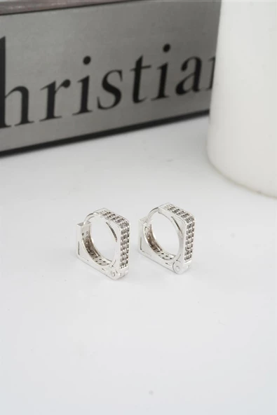 Kadın Vip Seri Zirkon Taşlı 1.6 cm Kare Model Küpe - Resim 3