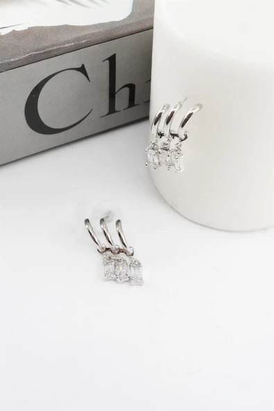 Kadın Vip Seri Baget Renkli Zirkon Taşlı Küpe ürün görseli