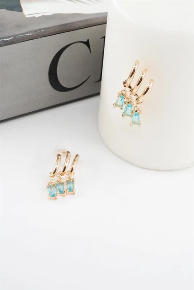 Kadın Vip Seri Baget Renkli Zirkon Taşlı Küpe ürün görseli