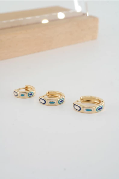 Kadın Vip Seri Mineli Nazar Motifli Helix Uyumlu  3'lü Halka Küpe 1cm 1.5cm ve 2 cm - Resim 4