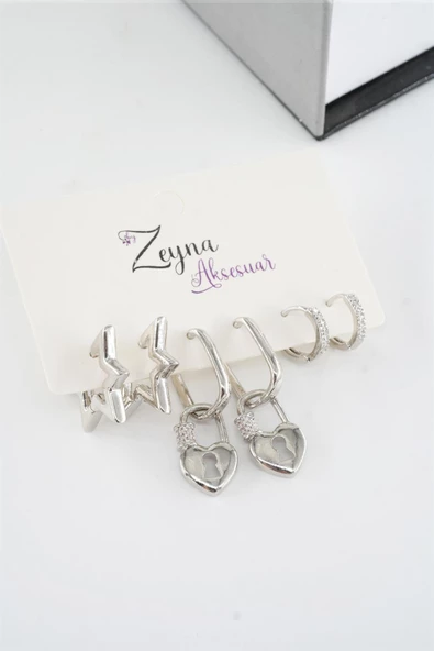 Kadın Vip Seri Zirkon Taşlı Karışık Figürlü 6'lı küpe Seti ürün görseli