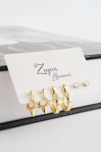 Kadın Vip Seri Zirkon Taşlı Yıldız Figürlü 6'lı küpe Seti ürün görseli