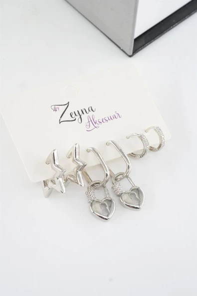 Kadın Vip Seri Zirkon Taşlı Karışık Figürlü 6'lı küpe Seti - Resim 3