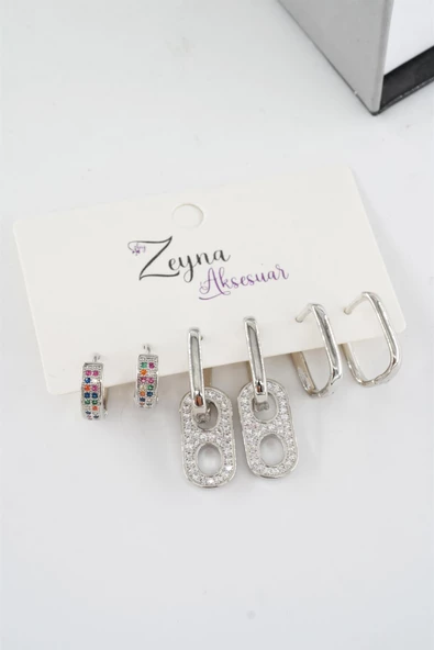 Kadın Vip Seri Zirkon Taşlı Karışık Figürlü 6'lı küpe Seti - Resim 2