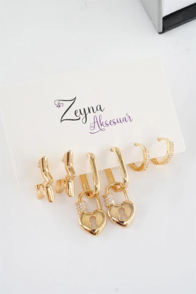 Kadın Vip Seri Zirkon Taşlı Karışık Figürlü 6'lı küpe Seti - Resim 3