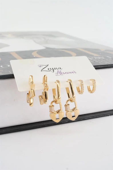 Kadın Vip Seri Zirkon Taşlı Karışık Figürlü 6'lı küpe Seti - Resim 2