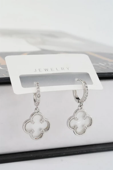 Kadın Vip Seri Zirkon Taşlı Sedefli Yonca Model Klipsli 2'li Set Küpe - Resim 4