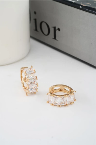 Kadın Vip Seri Baget Zirkon Taşlı Halka Model Klipsli 2'li Set Küpe - Resim 3