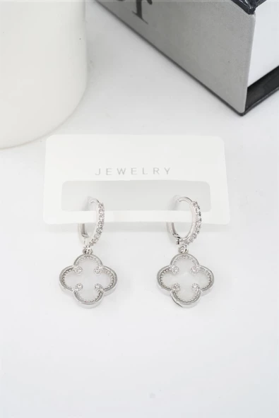 Kadın Vip Seri Zirkon Taşlı Sedefli Yonca Model Klipsli 2'li Set Küpe - Resim 3