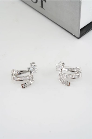 Kadın Vip Seri Baget Zirkon Taşlı Yıldız Model 2'li Küpe Seti - Resim 2