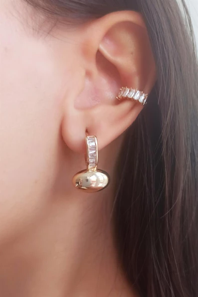 Kadın Vip Seri Baget Zirkon Taşlı Elips Model 2'li Küpe Seti ürün görseli