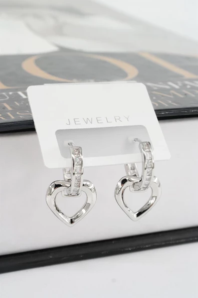 Kadın Vip Seri Baget Zirkon Taşlı Sallantılı Kalp Model Klipsli 2'li Set Küpe - Resim 4