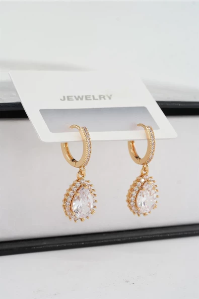 Kadın Vip Seri Baget Zirkon Taşlı Damla Model Klipsli 2'li Set Küpe - Resim 3