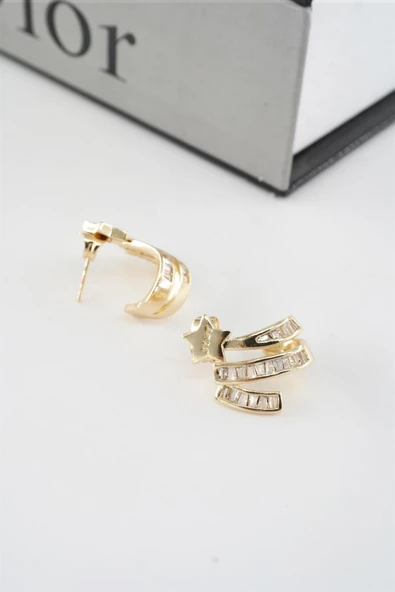 Kadın Vip Seri Baget Zirkon Taşlı Yıldız Model 2'li Küpe Seti - Resim 4