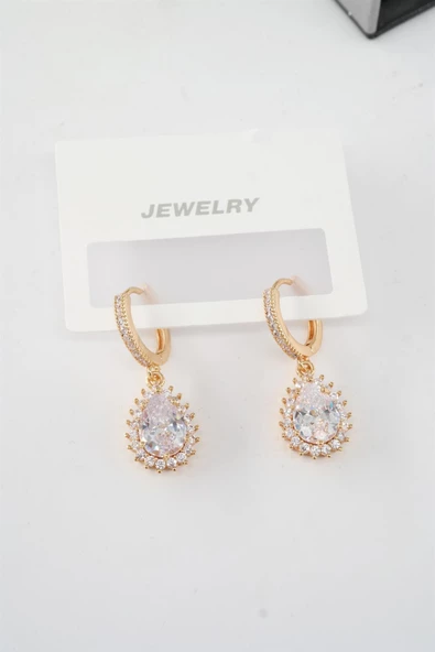 Kadın Vip Seri Baget Zirkon Taşlı Damla Model Klipsli 2'li Set Küpe - Resim 2