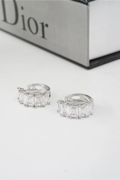 Kadın Vip Seri Baget Zirkon Taşlı Halka Model Klipsli 2'li Set Küpe - Resim 2