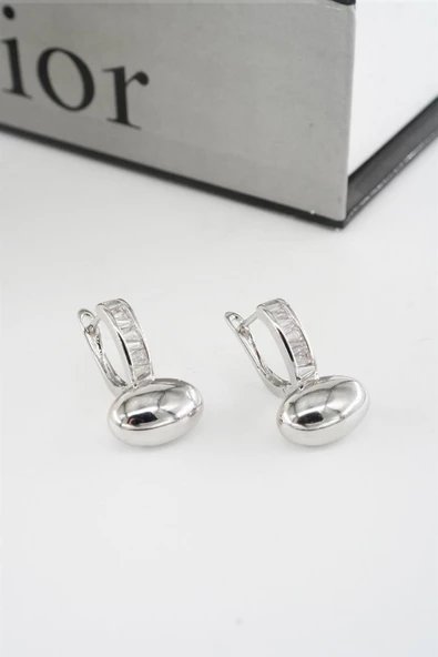 Kadın Vip Seri Baget Zirkon Taşlı Elips Model 2'li Küpe Seti - Resim 4