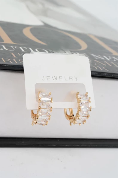 Kadın Vip Seri Baget Zirkon Taşlı Halka Model Klipsli 2'li Set Küpe - Resim 4