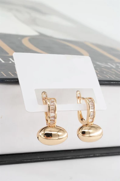 Kadın Vip Seri Baget Zirkon Taşlı Elips Model 2'li Küpe Seti - Resim 4