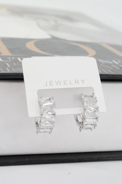 Kadın Vip Seri Baget Zirkon Taşlı Halka Model Klipsli 2'li Set Küpe - Resim 3