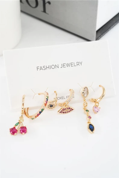 Kadın Vip Seri Mix Zirkon Taşlı 6'lı Küpe Seti ürün görseli