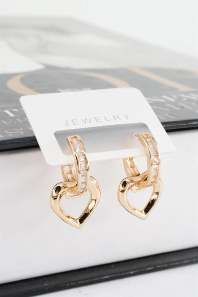 Kadın Vip Seri Baget Zirkon Taşlı Sallantılı Kalp Model Klipsli 2'li Set Küpe - Resim 4