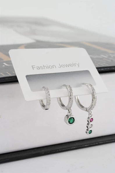 Kadın Vip Seri Mix Zirkon Taşlı 3'lü Küpe ürün görseli