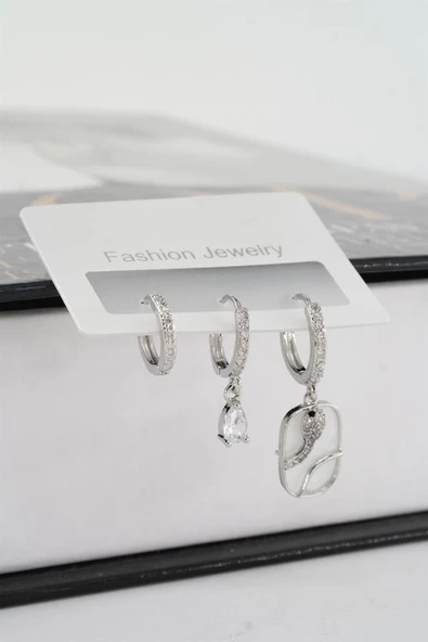 Kadın Vip Seri Zirkon Taşlı 3'lü Küpe ürün görseli