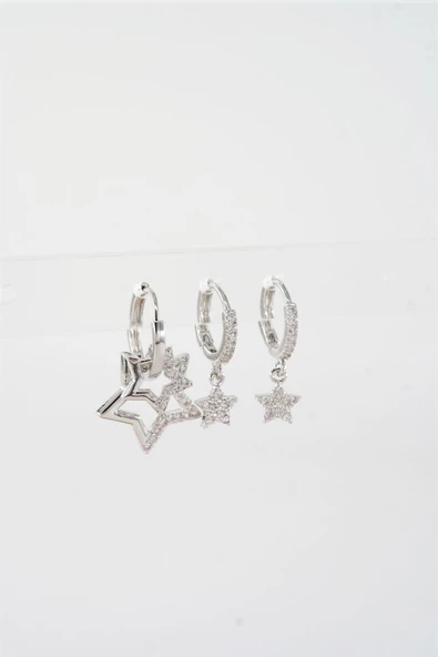 Kadın Vip Seri Zirkon Taşlı 3'lü Küpe - Resim 2