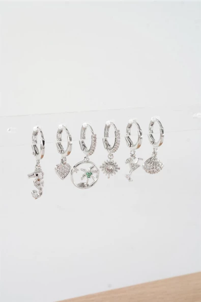 Kadın Vip Seri Mix Zirkon Taşlı 6'lı Küpe Seti - Resim 4