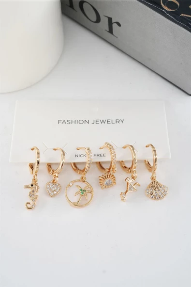 Kadın Vip Seri Mix Zirkon Taşlı 6'lı Küpe Seti - Resim 3